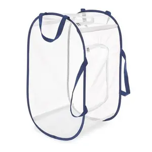 Whitmor 6046865 Fabric Collapsible Hamper, Blue & White