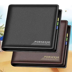 5PCS PORSEEJIE Men's Short Wallet 2023 New Large Capacity PU Leather Fold Purse Card Holder for Men