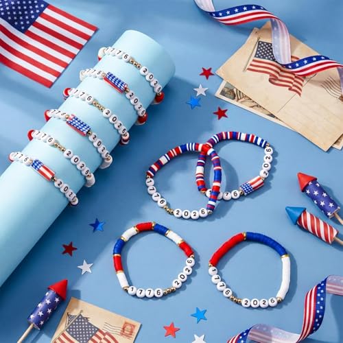 24/48 Pcs USA 250th Anniversary Flag Bracelet National Flag Independence Day Accessaries 4th of July Wristband for Women Men Teens Bulk Red White and Blue Patriotic Gifts for 4th of July American Summer Party Favors Event Parade Historical Celebration 24/48 Pcs USA 250th Anniversary Flag Bracelet National Flag Independence Day Accessaries 4th of July Wristband for Women Men Teens Bulk Red White and Blue Patriotic Gifts for 4th of July American Summer Party Favors Event Parade Historical Celebration