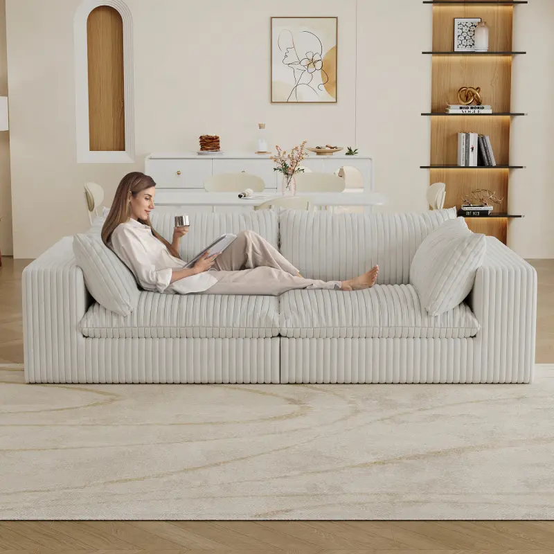 78.8" LoveSeat Cloud Sofa, Modular Sectional Couch with Modern Deep Seat, Plush Corduroy Upholstered for Living Room, Bedroom, Apartment & Small Spaces, No Assembly Required (White)