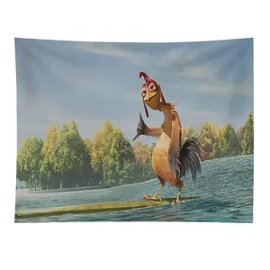 "Surfing Chicken" Funny Cartoon Tapestry 3x5 FT - Polyester Humorous Animal Wall Hanging for Home Bedroom Decor and Living Room, Meme Aesthetic Banner