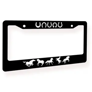 Horse & Horseshoe Aluminum License Plate Frame - License Plate Cover, Western Equestrian Automotive Car Accessory, 12"x6"