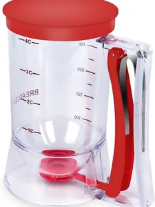 Pancake Batter Dispenser – 4-Cup Batter Dispenser with Squeeze Handle & Measuring Marks for Pancakes, Waffles, Muffins, Crepes & Cupcakes – Baking Tool(Red)