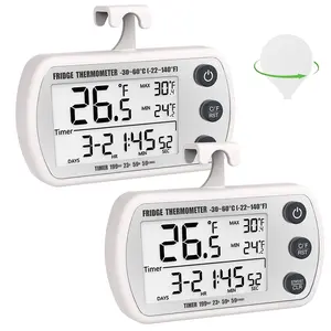 Digital Refrigerator Thermometer 2 Pack, Waterproof Fridge Thermometer, 2.25IN Large Screen Freezer Thermometer, Max/Min Record Function,Timer Function(White)