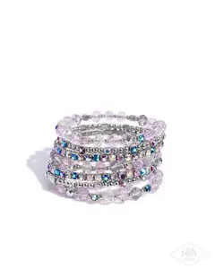 Sizzling Stack - Multi Pink Iridescent Rhinestone Bead Silver Coil Bracelet