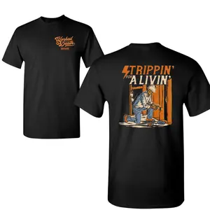 Strippin' for a Livin' T-Shirt, Electrician Graphic Design, 2 Sides, Soft Cotton Blend Shirt, Blue Collar Humor Gift for Men & Women