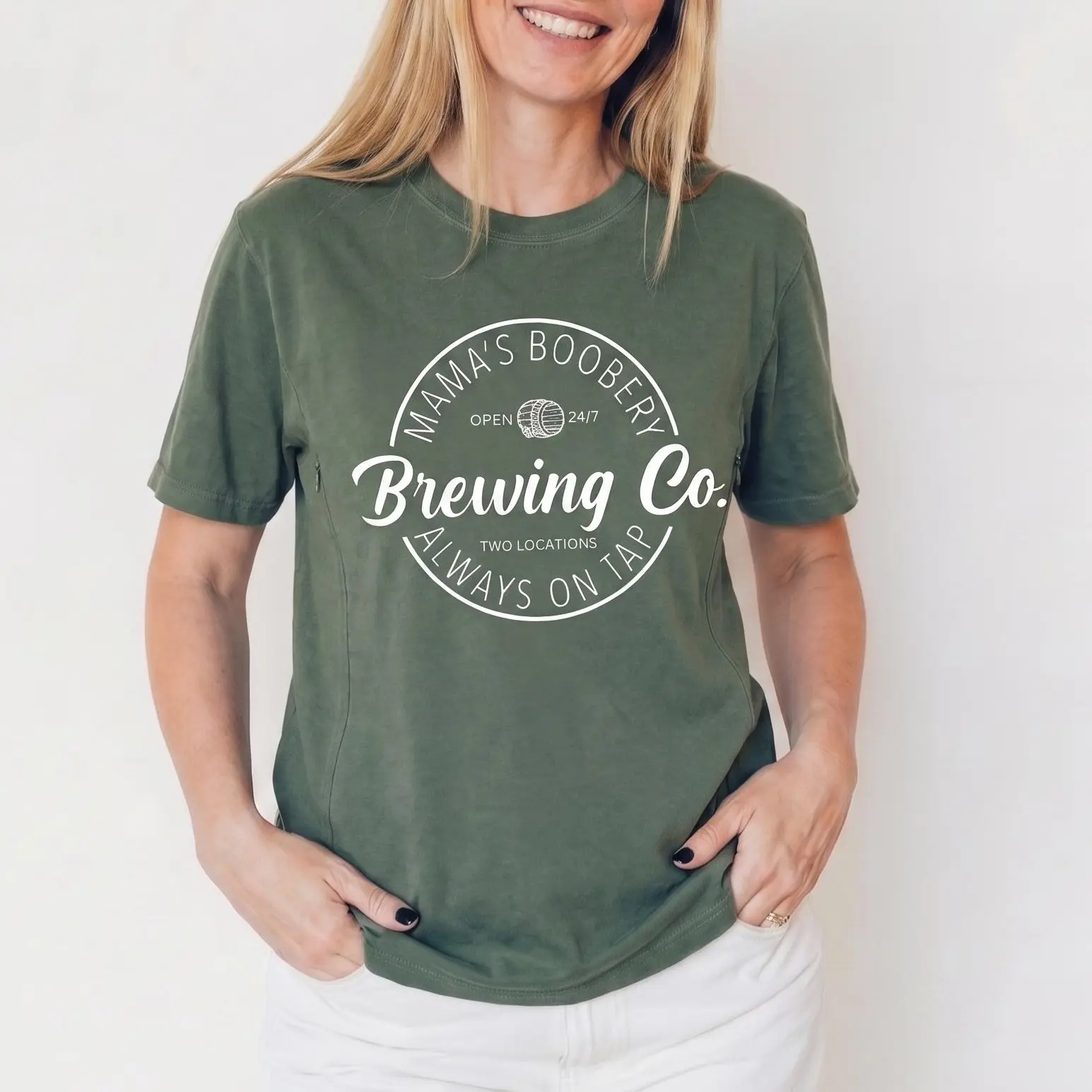 GIFTIFYMAMA Women's Casual Print Maternity Nursing T-Shirt in Soft Cotton with an Invisible Zipper for Comfortable Pumping, Maternity Outfit, Soft Nursing Clothes, Breastfeeding, Print Pattern, All Seasons, Easy Access For Nursing, Cold Wash