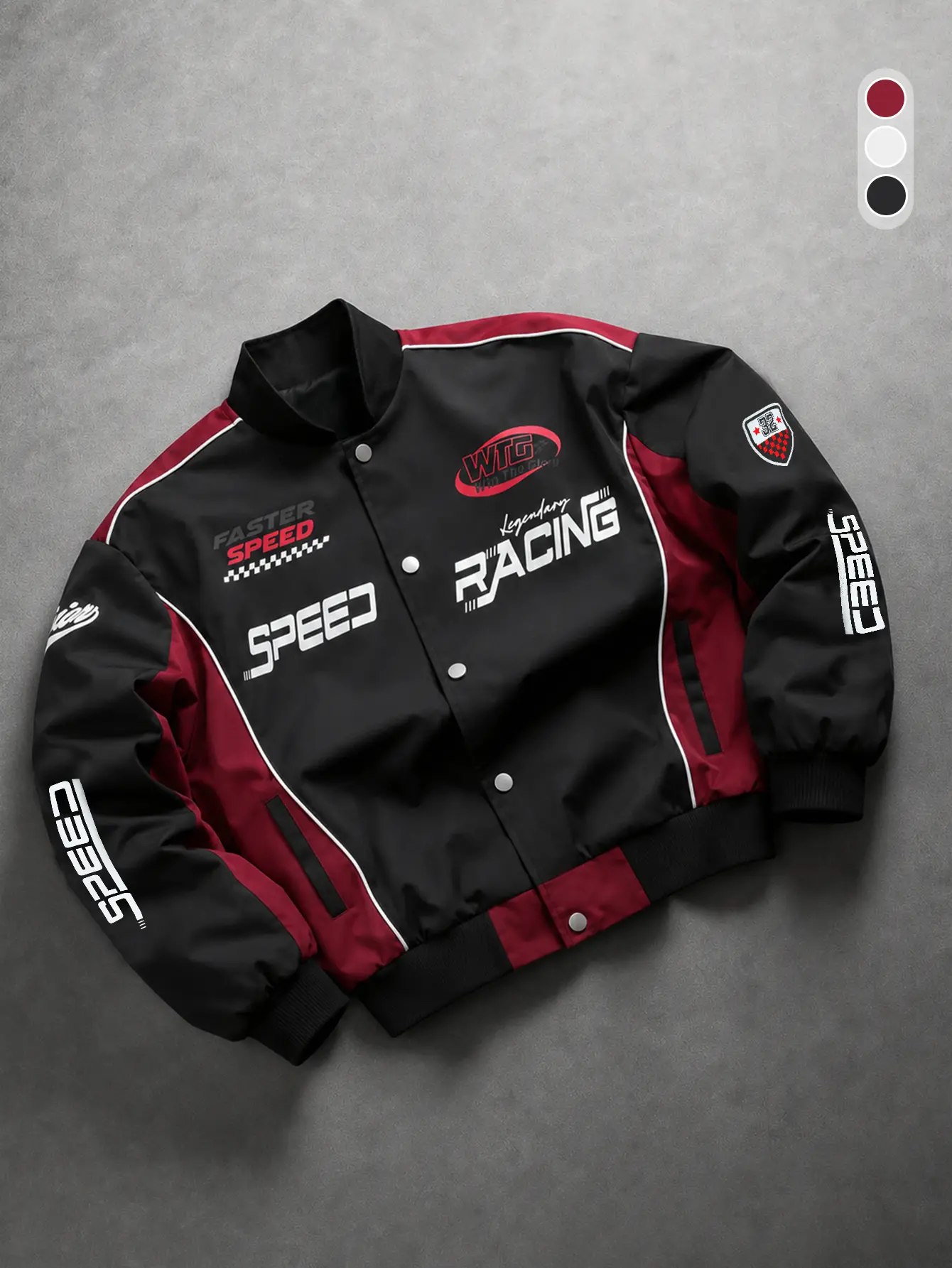 Men’s retro racing jacket, black and red color-block zip-up outerwear, Y2K street fashion biker-style casual jacket