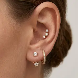 3-Pair Hypoallergenic Earring Set Copper Plated 14K Gold Hoop Cartilage Earrings Compact Layering Jewelry Suitable for Sensitive Ears Colorfast Elegant Gift Earrings