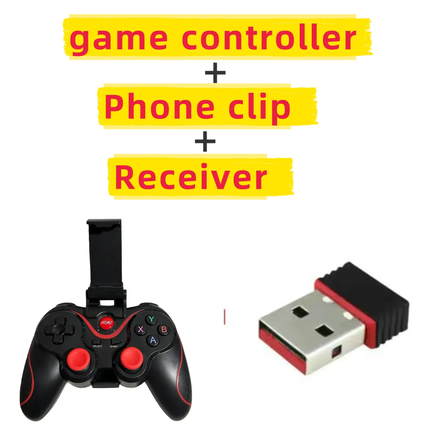 Game Controller+phone hold clip+receiver