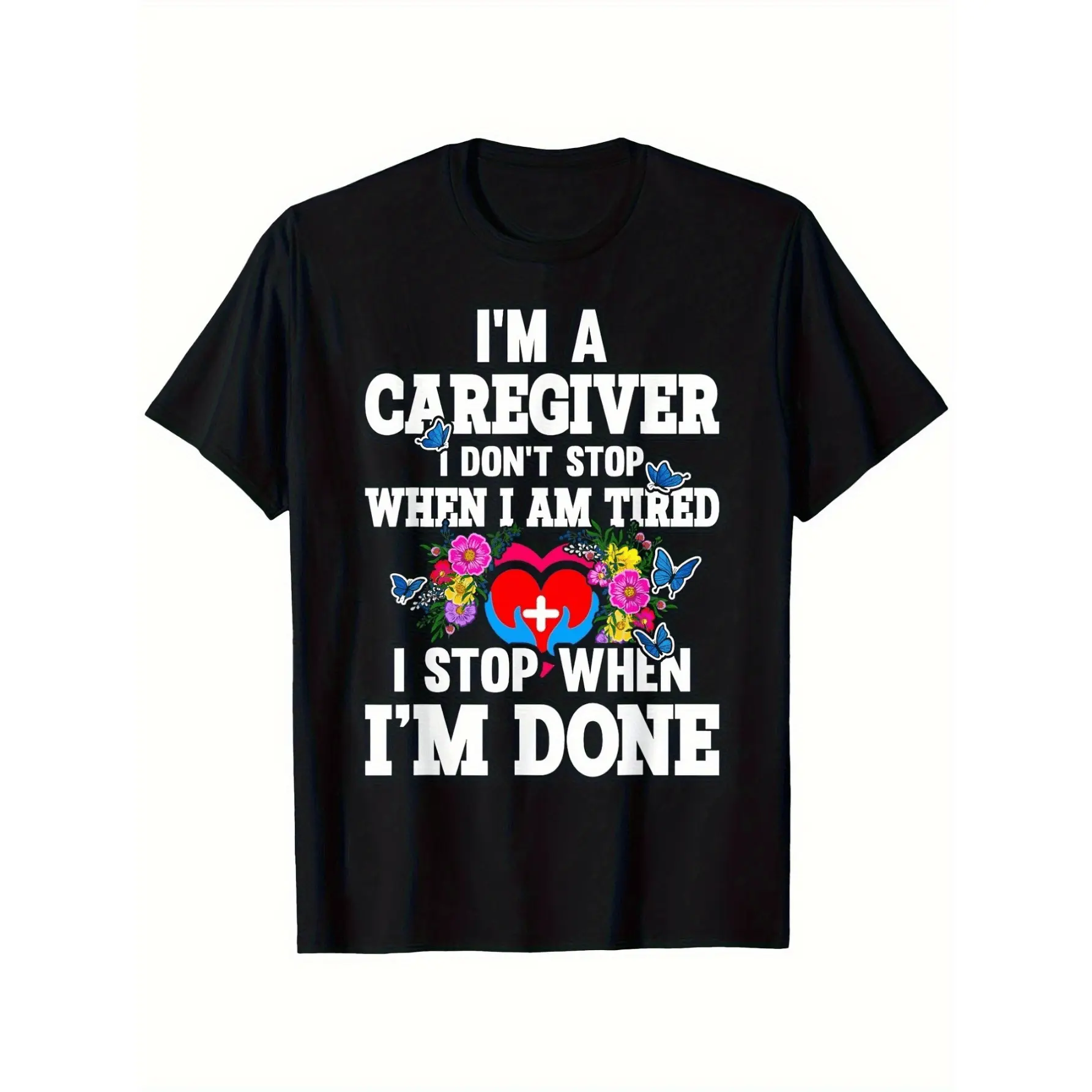 Women's Short-Sleeve Casual Top, Caregiver Humor Graphic T-Shirt with Heart Design, Durable Fabric, Ideal Gift Option