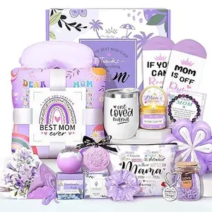 Easter Gift Mother's Day Baskets Gifts for Mom - 16 Pcs Luxury Self-Care Gift Basket for Mothers Day Mama (Purple)