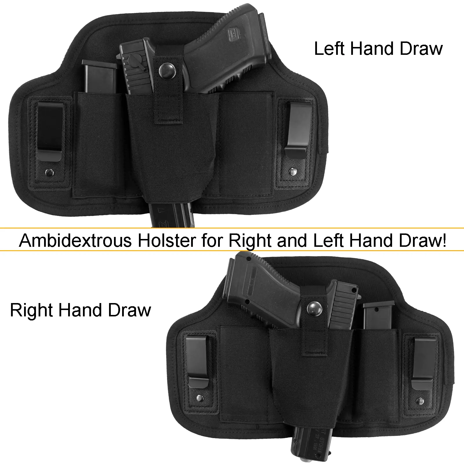 IWB Pancake Gun Holster for Adults - Ambidextrous Unisex Concealed Carry Holster with Guard, 2 Sewn-In Mag Pouches for Subcompact to Full Size Handguns (Hunting, Outdoor Activities Equipment)