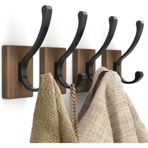 Wall Hooks for  - 4 Pack Hooks Wall Mounted, Wooden Rustic Farmhouse Heavy Duty Towel Hooks, Hooks for Coats, Towel, Hat, , Purse, Bag and Robe