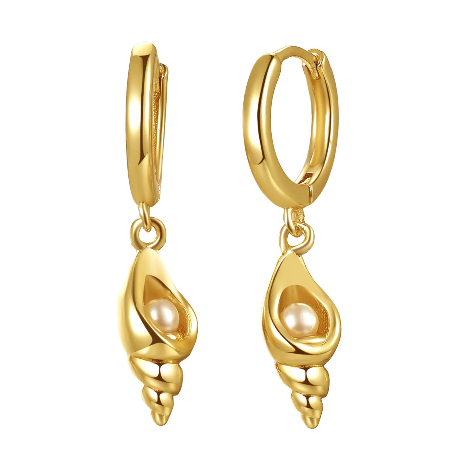 OIDEA Women's 925 Sterling Silver Post Hypoallergenic Conch Imitation Pearl Drop Earrings - Boho Style, Bohemian Vintage-Inspired Beach Charm Caribbean Hoop Dangle Earrings for Vacation, Boho Style Earrings