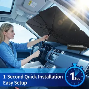 Car Windshield Sun Shade Umbrella, UPF 50+ UV Protection Heat Insulation Cover with Titanium Silver Coating, 1-Second Easy Setup & Foldable Storage, Anti-Scratch Wrapped Beads, Universal Fit for Most Sedans, SUVs & Hatchbacks (57"x31")