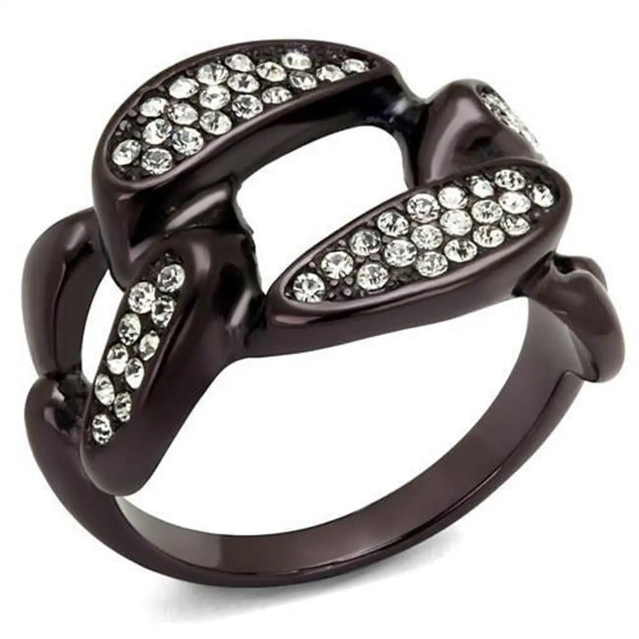 212 MAIN Women's Exquisite Trendy Fashion Ring - Dark Brown IP Stainless Steel Ring with Top-Grade Crystal Accents, Size 6, Exquisite Trendy Ring