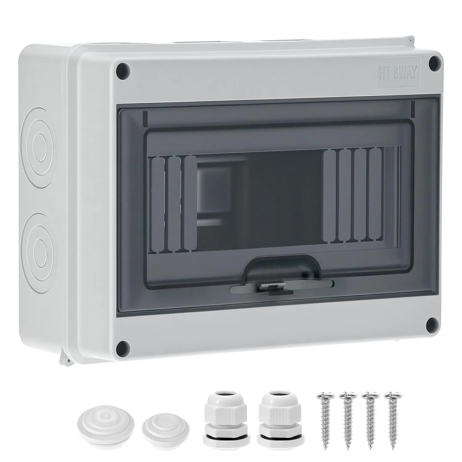 8 Way Circuit Breaker MCB Distribution Protection Box, IP65 Waterproof ABS Plastic Breaker Electrical Box and Transparent Cover