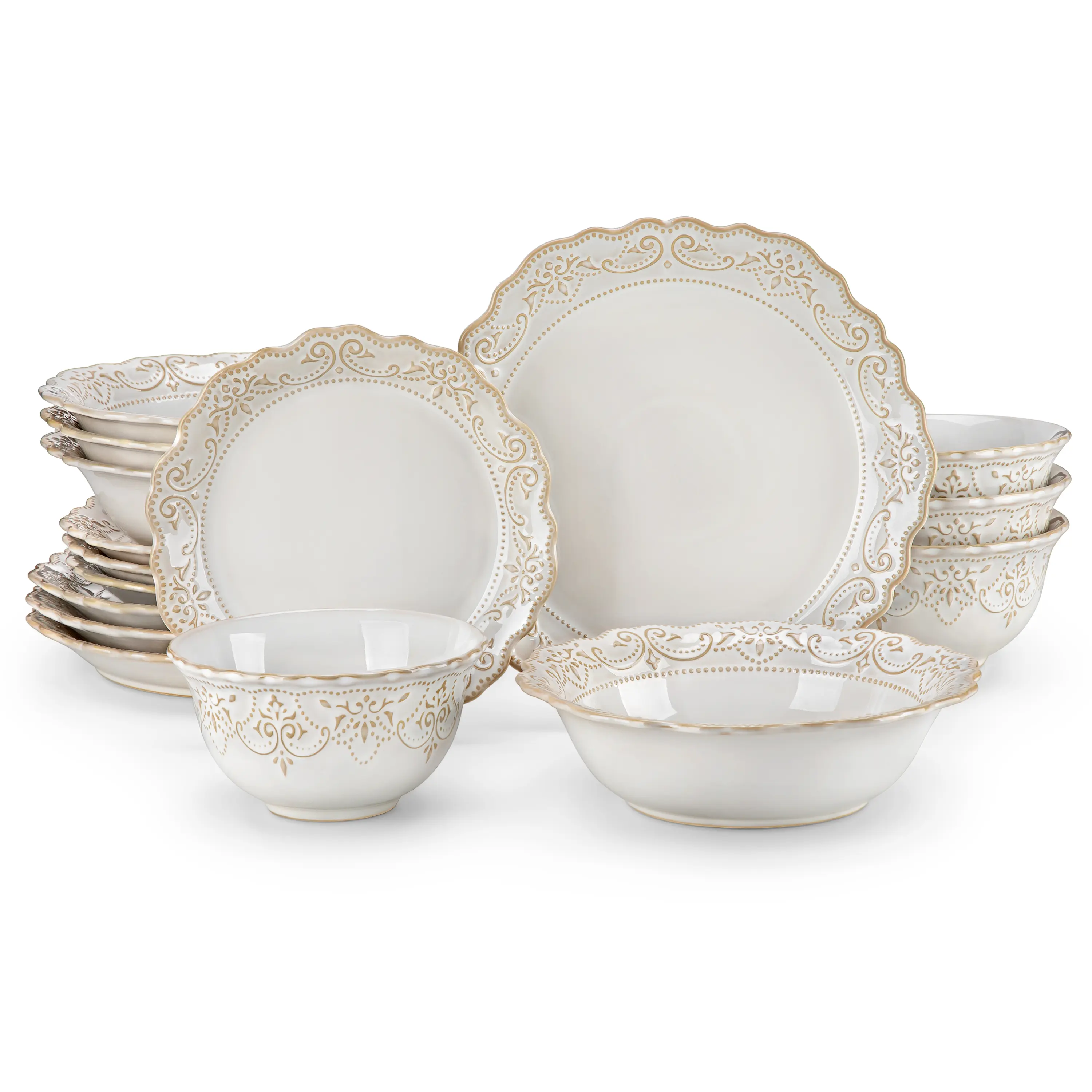 MALACASA Premium Ceramic Dinnerware Set Includes Dinner Plates, Dessert Plates, Pasta Bowls, Cereal Bowls. Vintage Kitchen Decor Tableware Set, Dishwasher & Microwave Safe. Exquisite Design, GISELLE Series summerwins