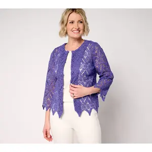 Susan Graver Occasions Scalloped-Edge Lace 3/4-Sleeve Shrug