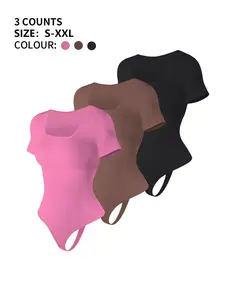 Women's Seamless Short Sleeve Bodysuit, Square Neck Slimming Body Shaper, Fitted One-Piece Top, Basic Trendy European & American Style, Smooth Shapewear