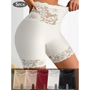QUASTI 5 Pack High-Waist Shapewear Women's Shorts – Elegant Lace Design & Silky Comfort Fabric Panties, Seamless Tummy Control Underwear for Confident Everyday Wear, Basic & Minimalism Briefs, S-XXL