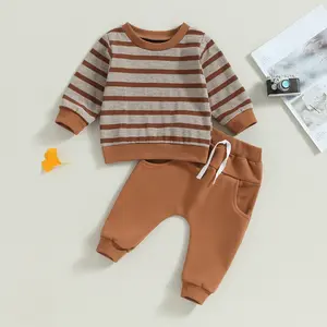 Baby Boy Fall Clothes Set Long Sleeve Crewneck Sweatshirts Sweatpants Infant Newborn Stripe Outfits 6 12 18 24 Months 2T 3T 4T