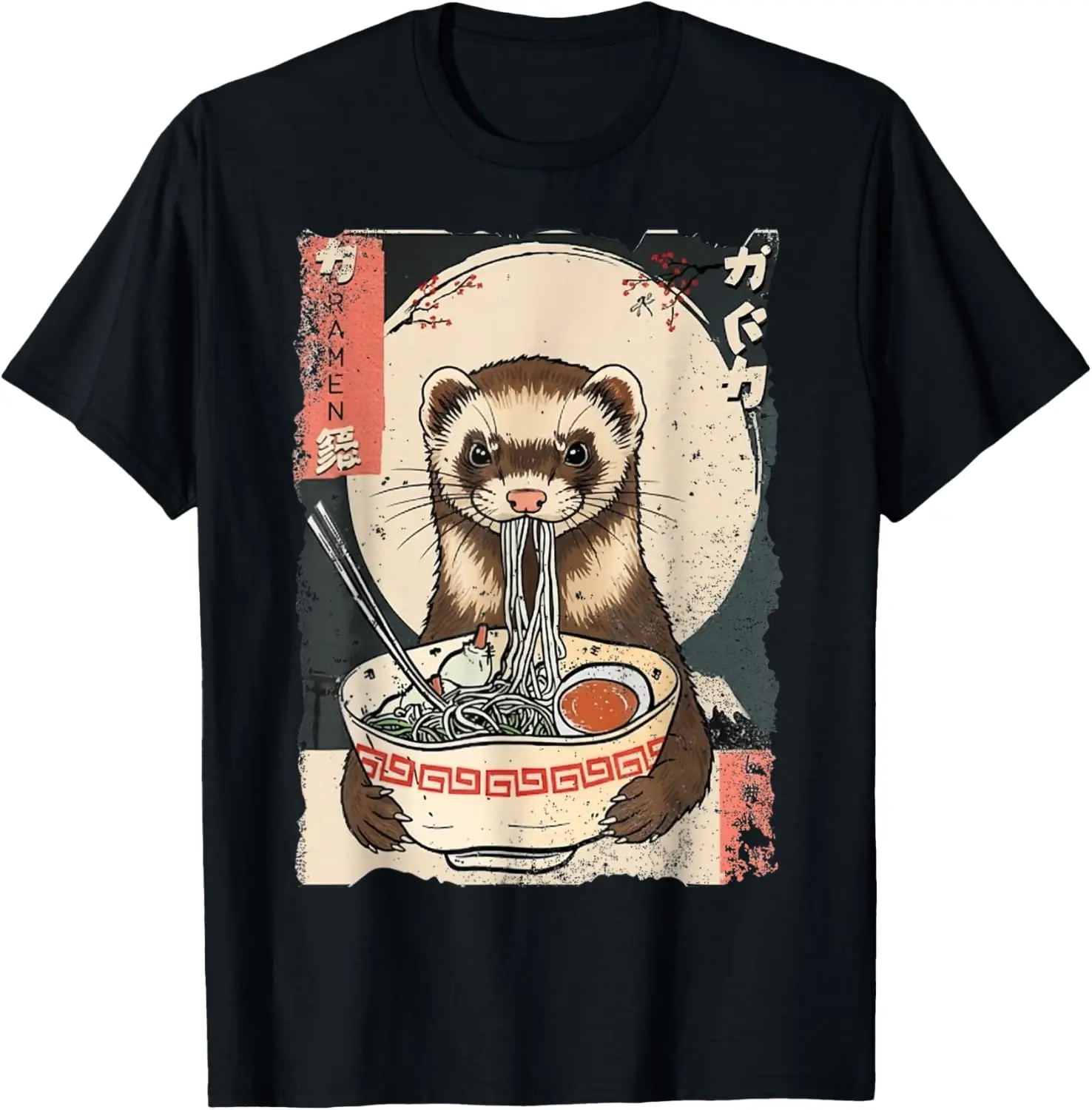 100% Cotton Kawaii Ferret Eating Ramen Noodles Funny Gift Men Women Kid T-Shirt
