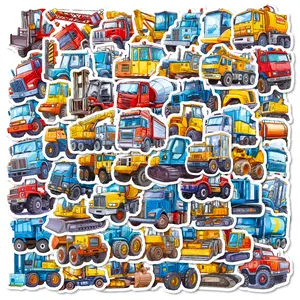56 Cartoon Stickers of Construction Vehicles for Kids, Fun Stickers of Concrete Mixers and Excavators