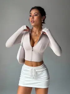 Solid Color Thumb Hole Zip Up Yoga Jacket Top for Women - Long Sleeve Stand Collar Sports Outerwear, Ideal for Gym, Yoga & Running, Slim-Fit Comfortable Piece, Simple Basic Zip Design