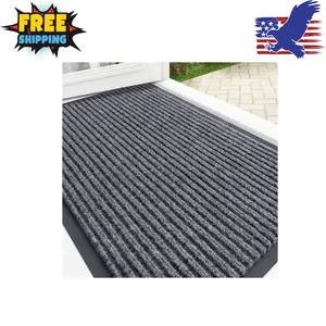 Front Door Mat Indoor Outdoor Entrance, Waterproof Heavy Duty Doormat, 29.5x17, Grey