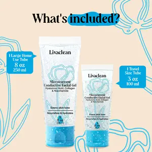 LivaClean Microcurrent Conductive Gel 2 Pack 3 Oz & 8 Oz with Aloe Vera Hyaluronic Acid Blue Tansy & Jojoba Oil for All Skin Types Hydrating Gel for Facial Device Flower Nourishing