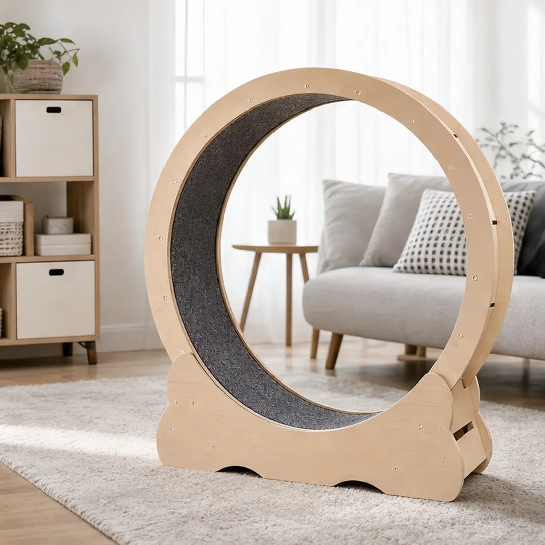 ARCH Cat Exercise Wheel Large Cat Treadmill for Indoor Pets Quiet Sturdy Running Wheel with Detachable Carpet Natural Wood MDF for Small Cats 11-25 lbs Safe Indoor Exercise Training Walking, Natural Wood Color Options, MDF Material