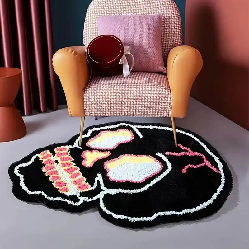 Cartoon Skull Pattern Room Decor Area Rug, 1 Count Home Decor Irregular Shape Anti Slip Decorative Floor Mat, Household Decorative Rug for Living Room