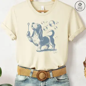 Basset Hound Shirt Basset Hound Retro Bubbles Shirt, Vintage Dog T-Shirt, Dog Blowing Bubbles TShirt, Dog Mom, Dog Dad, Funny Dog Shirt