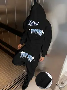 Men's Starburst Print Hoodie Set, Skin-Friendly Cotton Fabric, Comfortable Breathable, Casual Style, Fall & Winter Wear