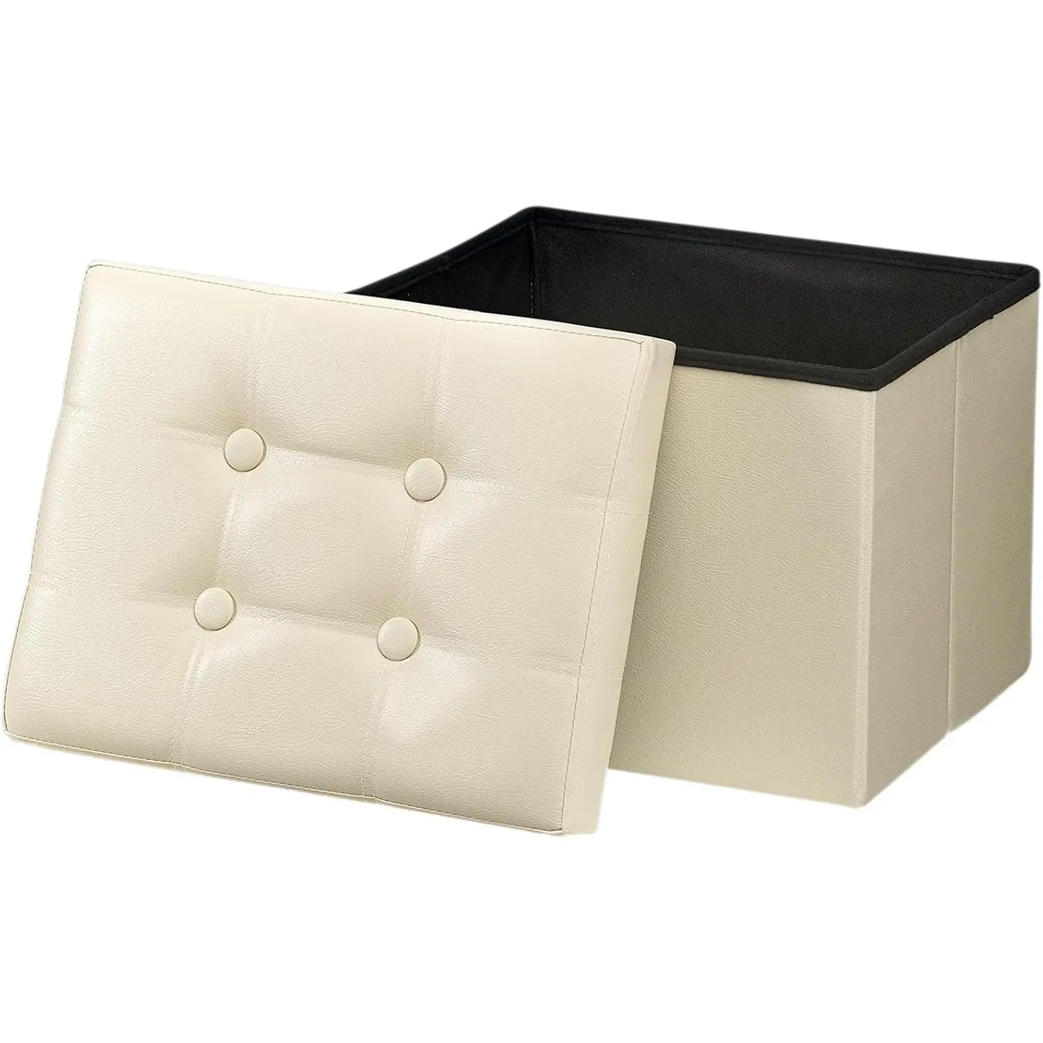 Storage Ottoman, Folding Foot Stool with Thicker  Padded Seat Small Leather Storage Ottoman Bench Foot Rest for Living Room Foldable Coffee Table 17x13x13in,Beige