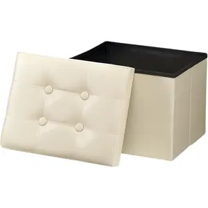 Storage Ottoman, Folding Foot Stool with Thicker  Padded Seat Small Leather Storage Ottoman Bench Foot Rest for Living Room Foldable Coffee Table 17x13x13in,Beige