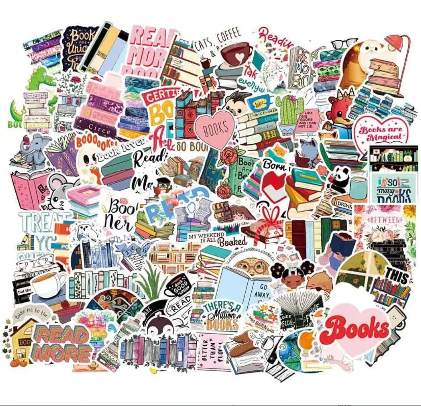 100pcs Book Stickers Pack for Water Bottle Laptop, book Gifts, Reading Stickers for Bookish Adults kids Book Lovers, Teachers Reading Rewards
