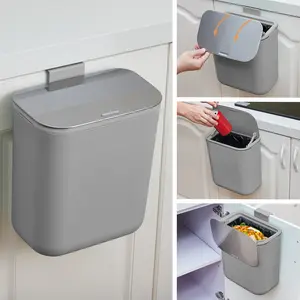 2.4 Gallon Kitchen Compost Bin for Counter Top or Under Sink, Hanging Small Trash Can with Lid for Cupboard/Bathroom/Bedroom/Office/Camping, Mountable Indoor Compost Bucket