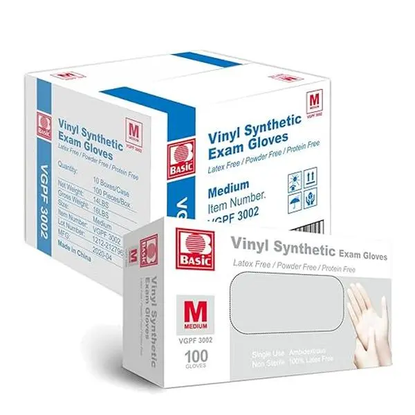 Synmax Clear Vinyl Disposal Gloves 100 Pieces per Box Size S, M, L, XL Powder Free Soft Vinyl for Household Cleaning and General Use