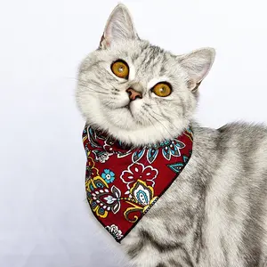 Pet dog denim bandana, cat retro pattern saliva towel, large dog bib, pet scarf Gold Plated Custom Collar metal chain necklace hair decoration hanger creative pet cat portable pu leather tag storage halloween secure buckle Reversible Fall Dog Bandanas