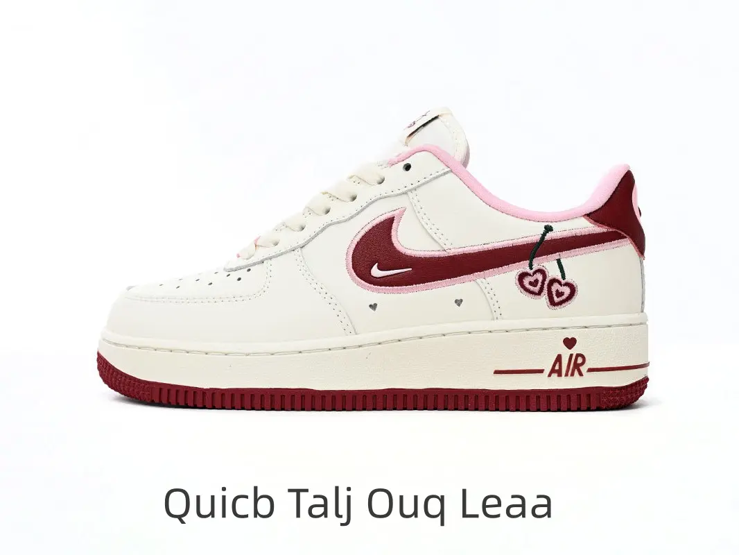 Men Cream White Leather Low Top Retro Sneakers With Cherry Heart Embroidery, Wine Red Flat Sole Casual Shoes