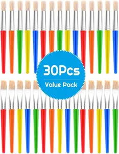 30Pcs Paint Brushes Set with Jumbo Round Watercolor and Large Flat Craft Brushes - Home Improvement.