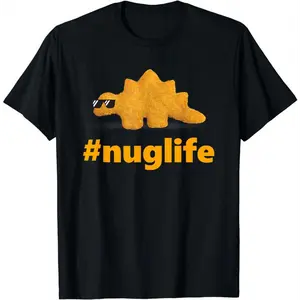 🍗 Men’s Black Nug Life Dino Nuggs T-Shirt – Funny Dinosaur Chicken Nugget Tee, Short Sleeve Cotton Crewneck, Unisex Casual Streetwear Top, Soft & Comfortable, Meme Graphic Shirt for Men & Women S-3XL