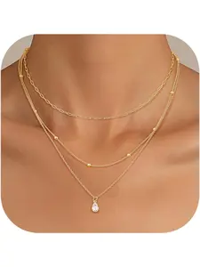 Layered Gold Necklace for Women 14K Gold Plated Pendant Necklace Set Gold Necklace Stacking Necklace Satck Dainty Gold Chain Trendy Jewelry for Women