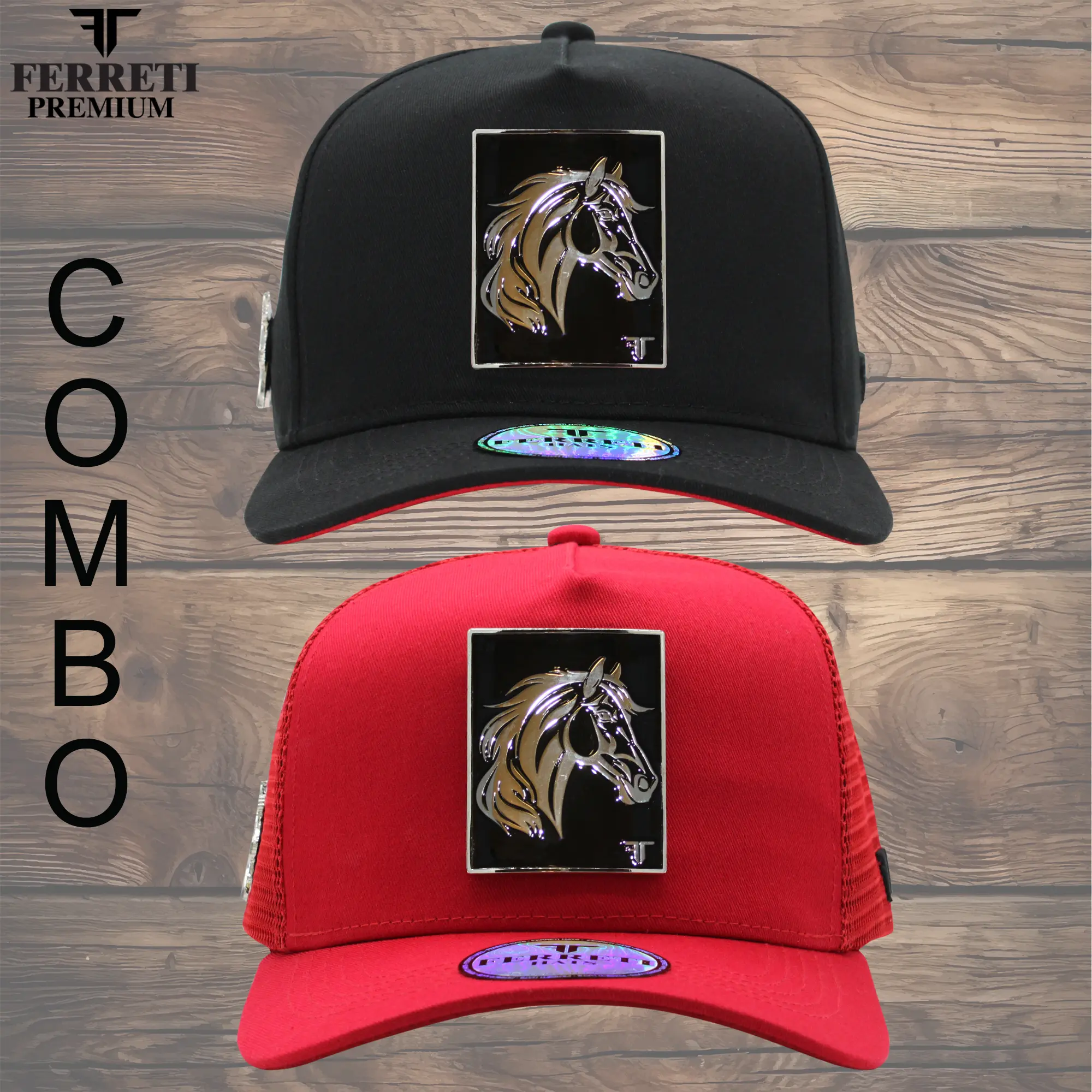FERRETI HATS Combo FT9090 Power Horse Red and Black Baseball Cap for Men