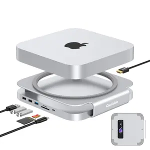 QWIIZLAB Mac Mini Stand with SSD Enclosure & USB-C Hub, Docking Station for Mac Studio M2/M1/Intel, Type-C 10Gbps, HDMI 4K 60Hz, Card Readers 104MB/s, Fits M.2 SATA & NVMe SSD