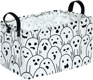 Halloween Ghost Storage Basket Toy Box Cute Trick or Treat Baskets for Kids Hamper Rectangular Organizer Bin Gift Baskets for Home/Dorm/Kitchen/Pet/Office/Closet/Shelf/Halloween Party