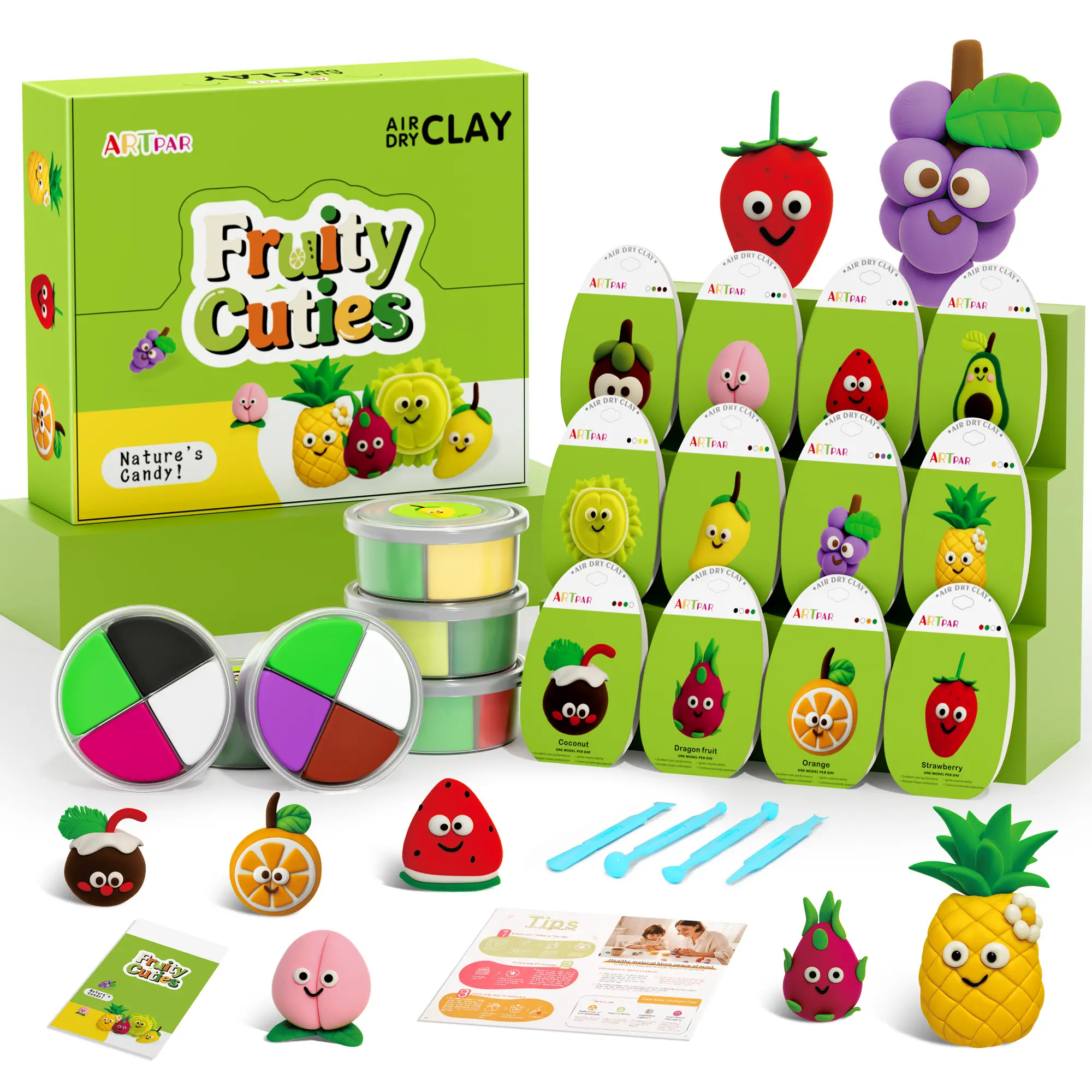ARTPAR Air Dry Clay Kit for Kids - 12 Boxes Fruits Modeling Clay with Sculpting Tools & Tutorials, DIY Molding Magic Clay Set,Ultra Light & Soft, Safe & Non-Sticky,Art and Crafts for Boys & Girls 3-12 Year